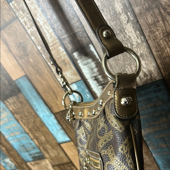 Kathy Van Zeeland Gold and Brown Designer Shoulder Bag - Picture 7 of 16